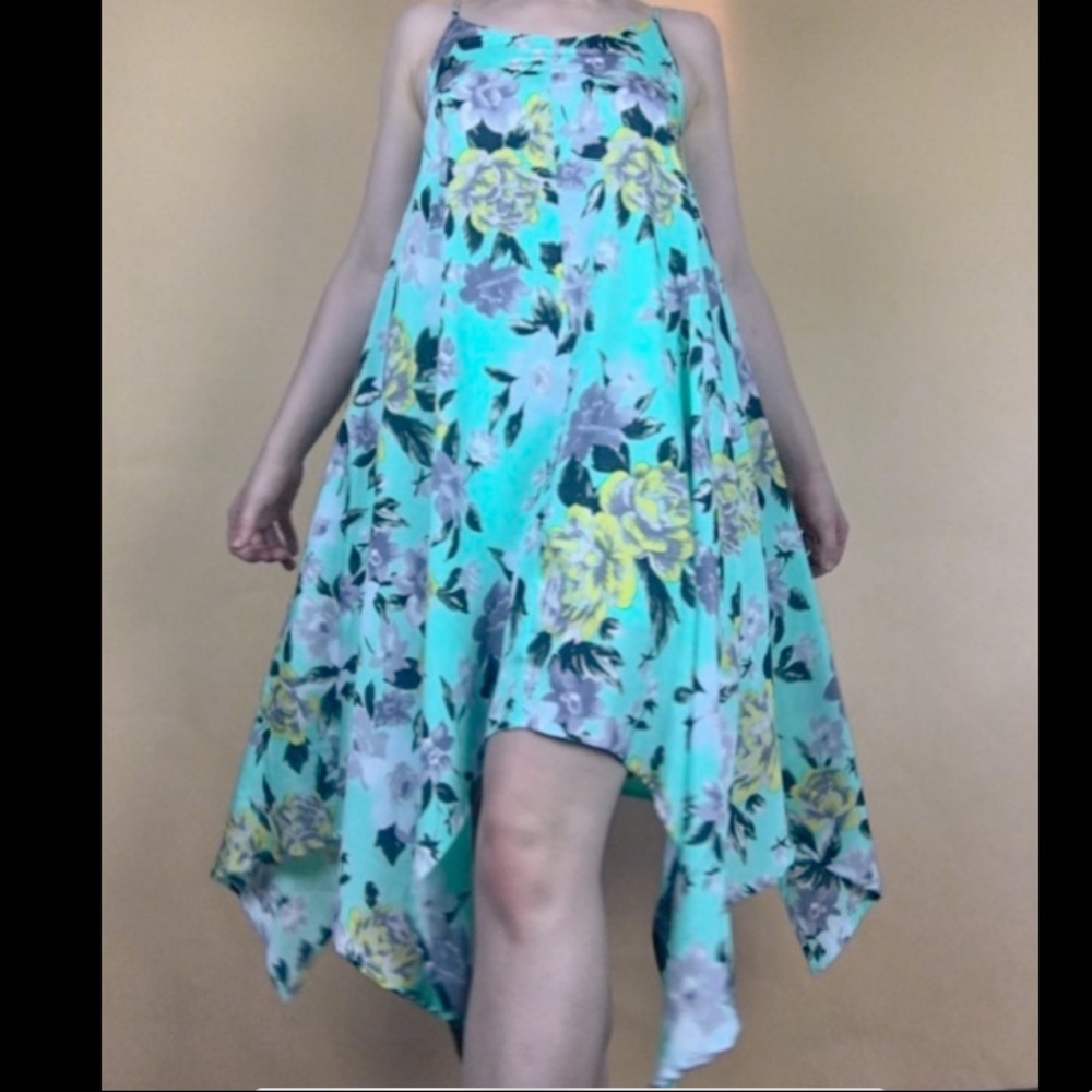 Revolve J.O.A. Mint Floral Handkerchief Dress